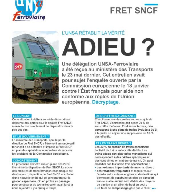 Fin annoncée Fret SNCF UNSA rétablit vérité