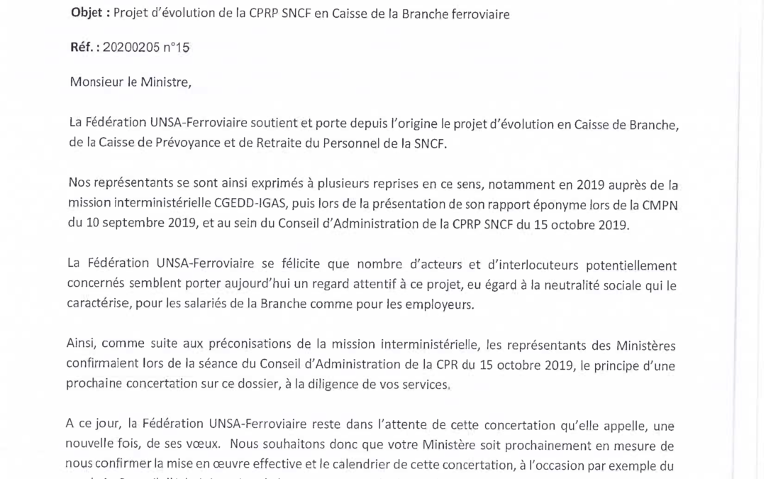 Courrier au ministre des Transports du 5 février 2020