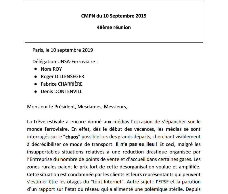 Déclaration CMPN du 10 septembre 2019