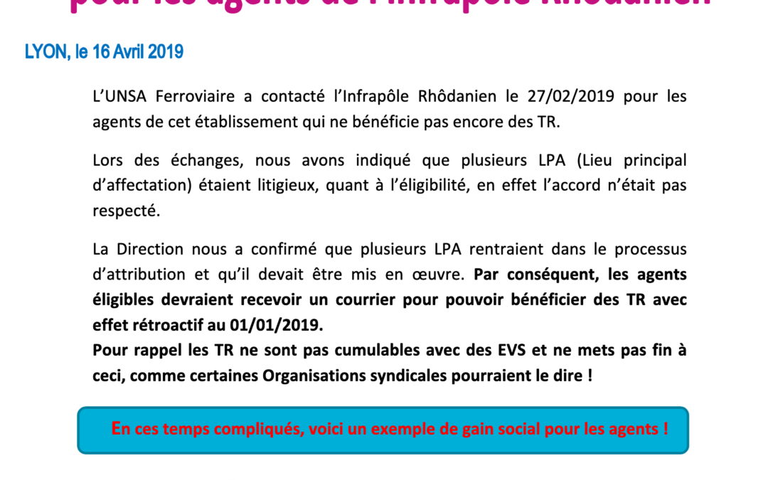 Diffusion des T.R. à l’Infrapôle