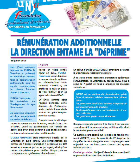 Réseau RCAD, rémunération additionnelle