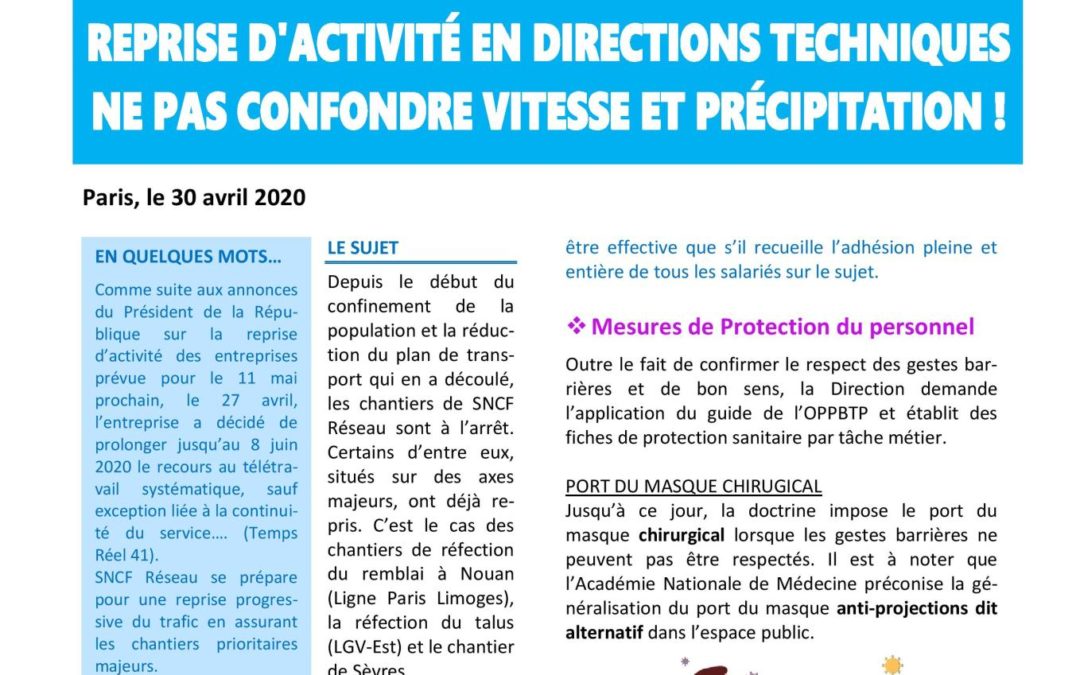 Reprise d’activité – Directions Techniques