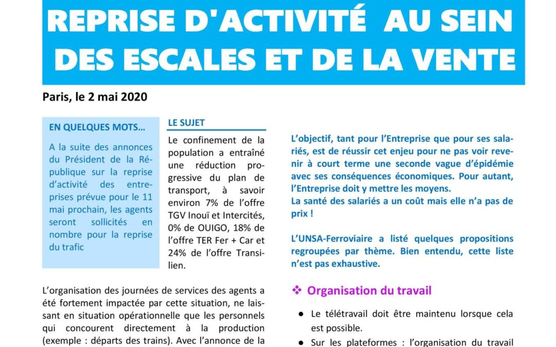 Reprise d’activité – Vente & escales