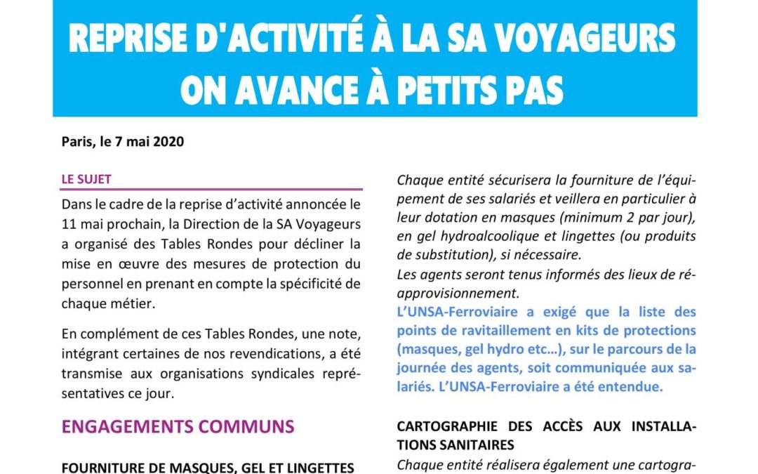 Reprise d’activité à la SA Voyageurs