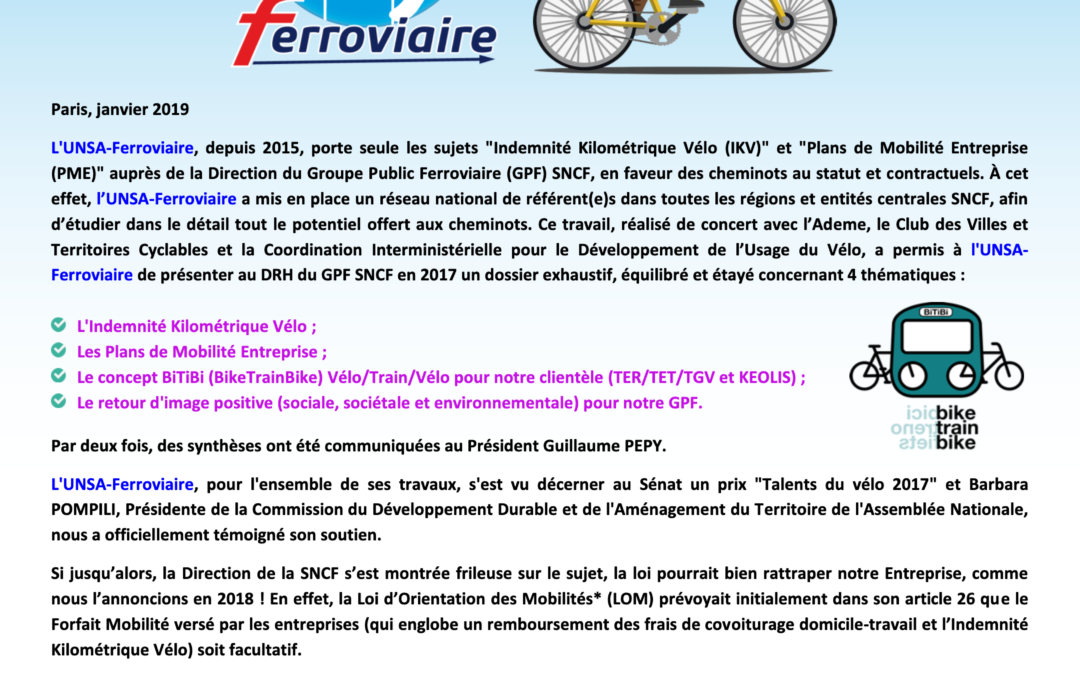 Indemnité kilométrique vélo au GPF SNCF
